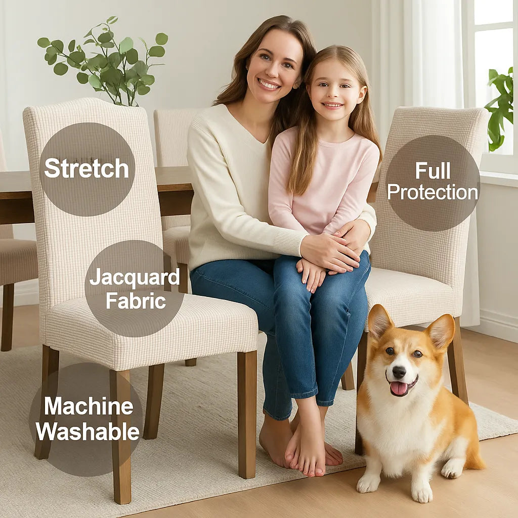 8pc PrettyGuard™ Chair Covers – Instantly Revive Old Chairs!
