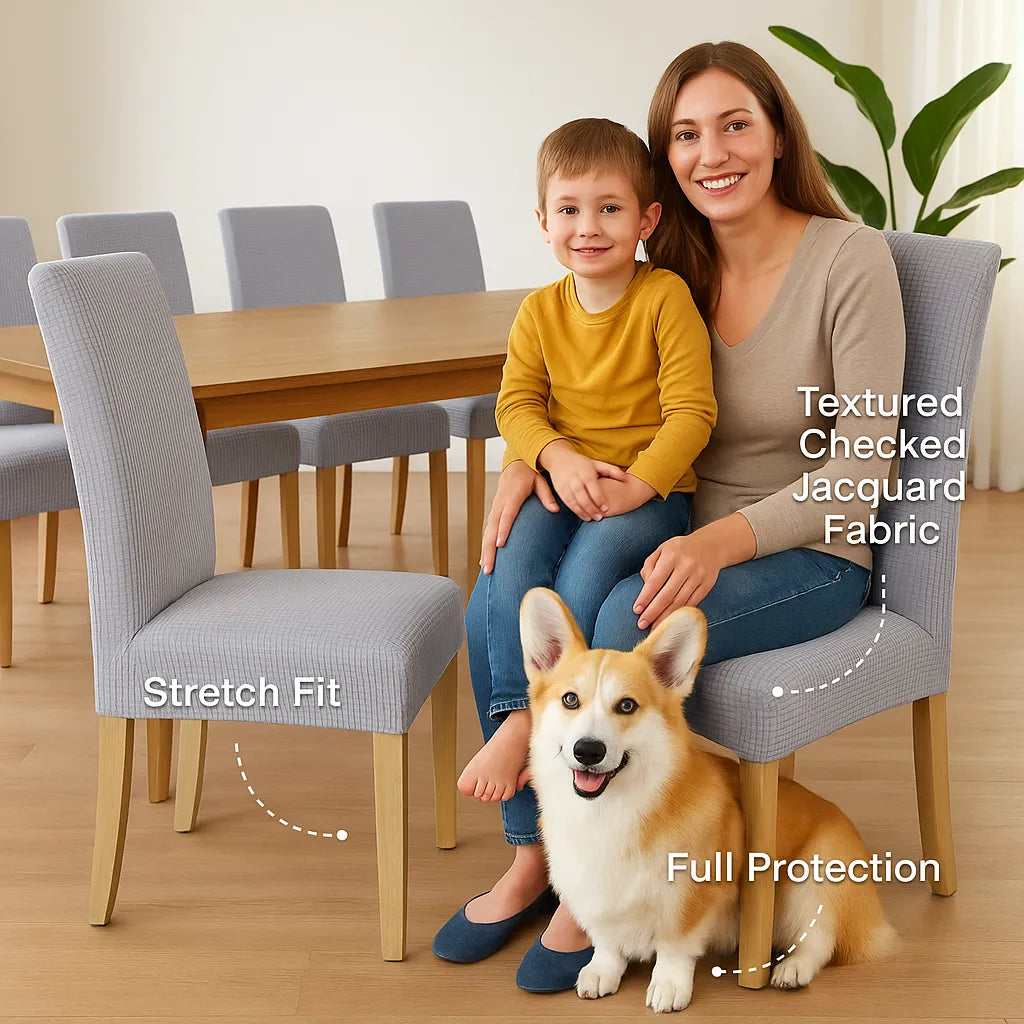 8pc PrettyGuard™ Chair Covers – Instantly Revive Old Chairs!